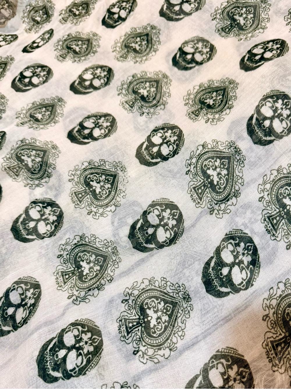 Paisley & Skull Print Lightweight Scarf | Cream & Olive Green | Boho Wrap - Picture 5 of 8